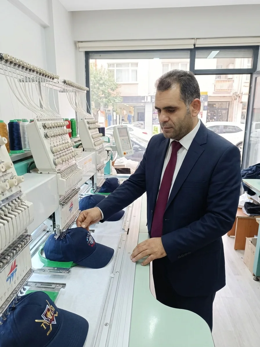 Bekir Altınbaş nakış üretimini kontrol ederken